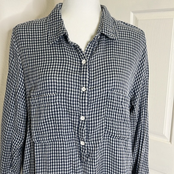 Anthropologie Velvet By Graham & Spencer Gingham Tunic Top XL Long Sleeve Preppy - Picture 2 of 15